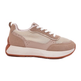 Scarpe sportive femminili con una mesh sulla piattaforma kaki beige