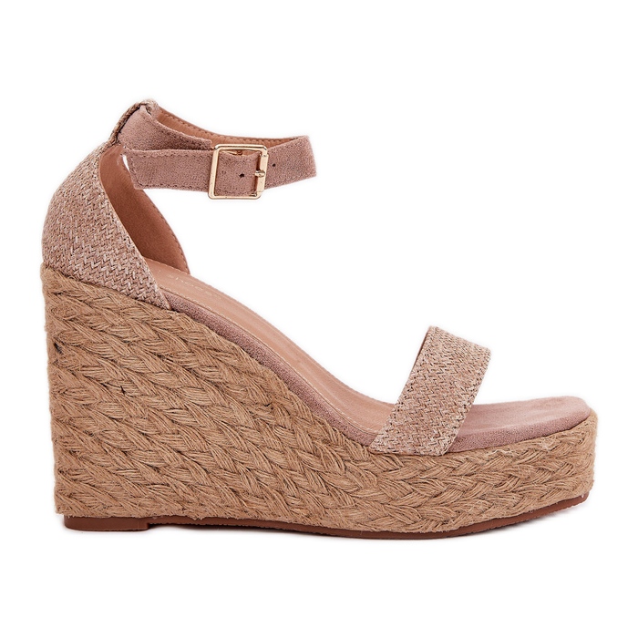 Sandali femminili per cuneo con treccia kaki beige