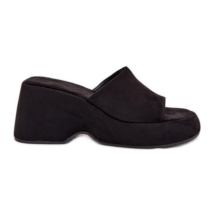 Slifor da donna in pelle scamosciata sulla piattaforma e zeppe nere nero