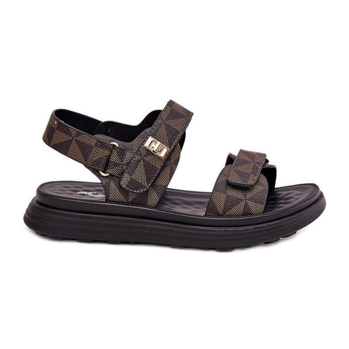 Sandali materiali da donna sulla piattaforma nera e marrone