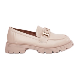 Mocassini da donna con beige in pelle ecologica