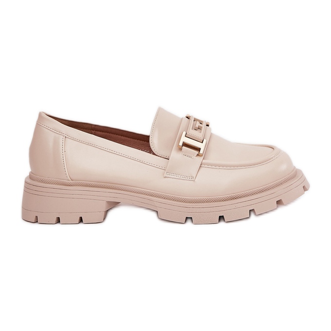 Mocassini da donna con beige in pelle ecologica
