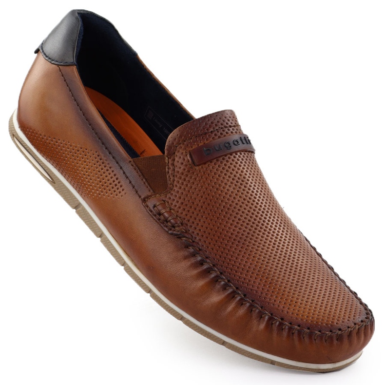 Mocsin in pelle comoda bugatti marrone scorrevole maschile rr153207