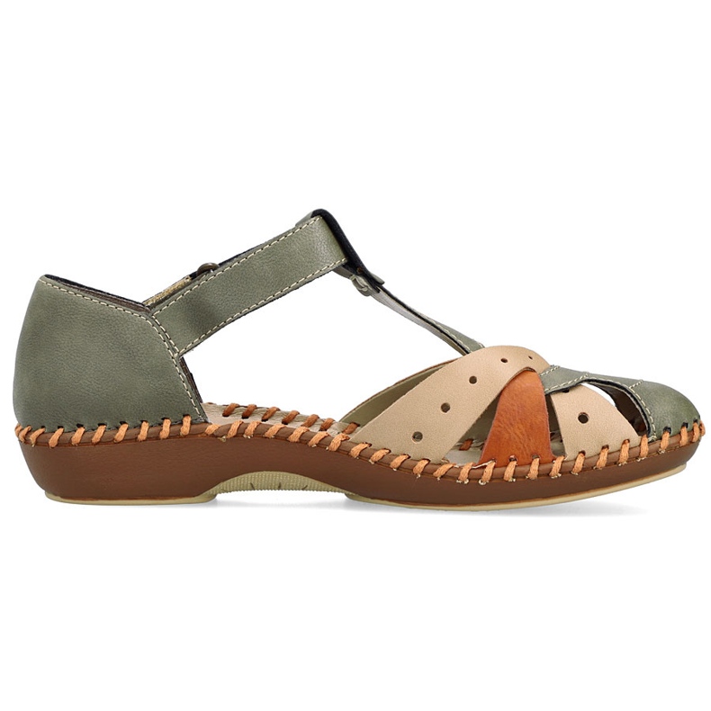 Sandali comodi da donna per velcro, dita verdi integrate Rieker M1655-54 verde
