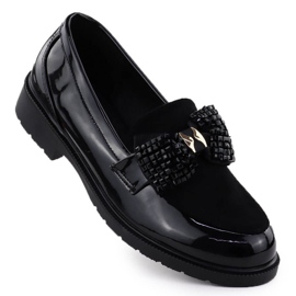 Mococcasins Shoes Women Varnoned con un prua Black S.Barski Hy51-319 nero