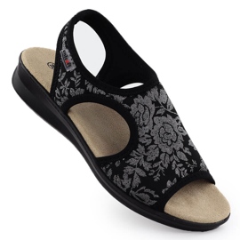 Unisoft Sandali da donna su un'eruzione cutanea flessibile con fiori neri unsoft 7196 nero