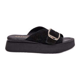 Flip di pelle scamosciata femminile Flip con una fibbia sulla piattaforma Zazoo 3019 Black nero