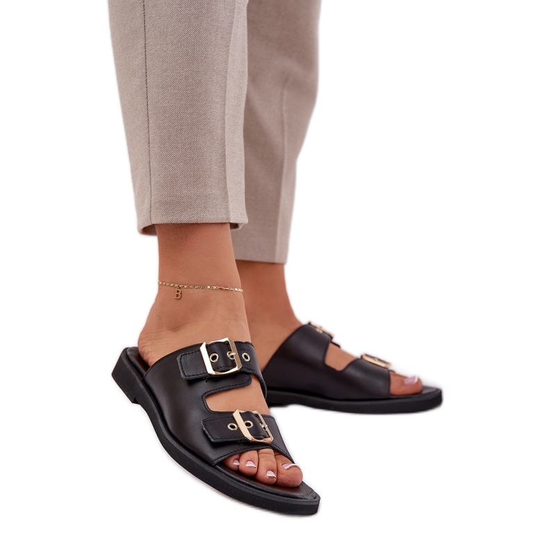 Flip flip piatti in pelle con pinze nere Zazoo 3020 nero