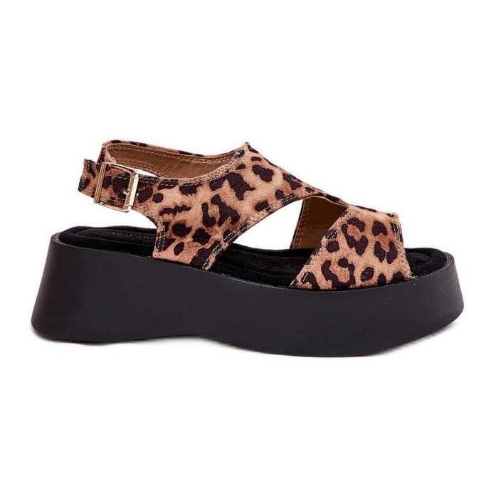 Sandali da donna con stampa leopardata sulla piattaforma Eco Suede Brown marrone