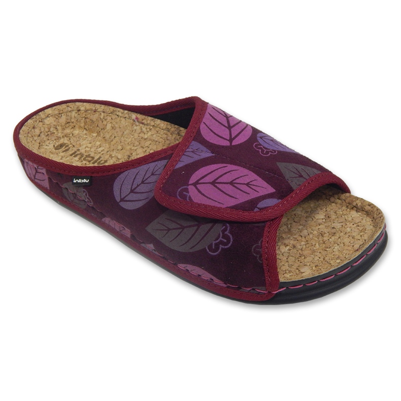Ciabatte da donna Inblu con inserto in sughero 155D158, bordeaux con foglie rosso