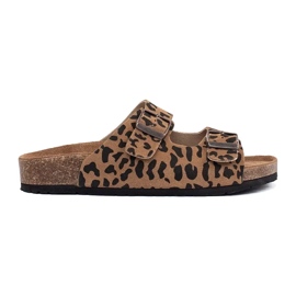 Goodin Pantofole in pelle da donna con stampa leopardata marrone