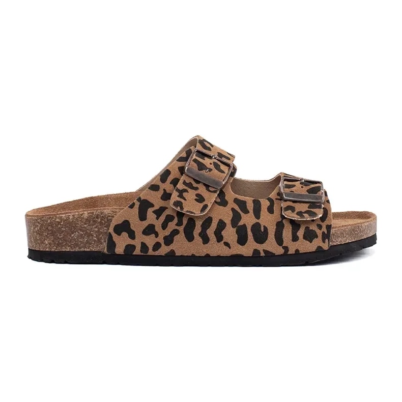 Goodin Pantofole in pelle da donna con stampa leopardata marrone