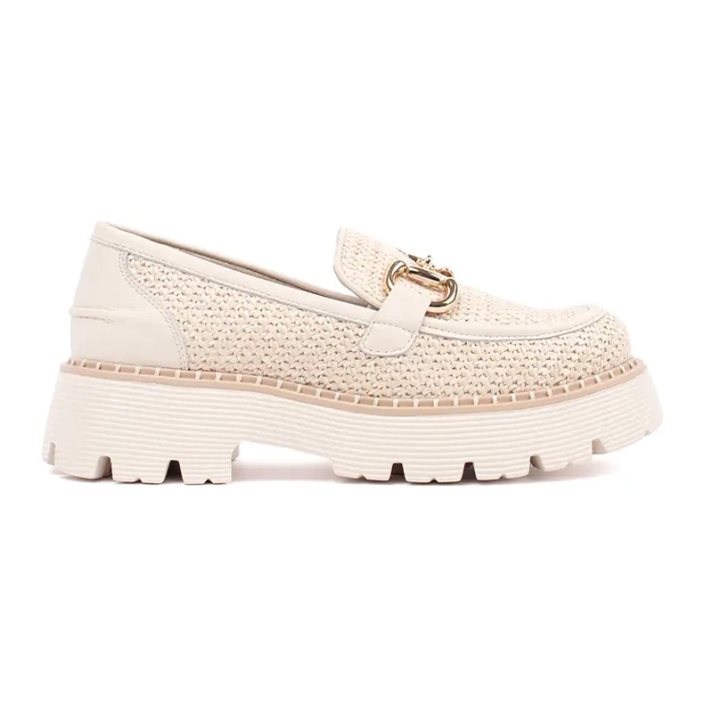 Goodin Mocassini beige sulla piattaforma con una catena d'oro