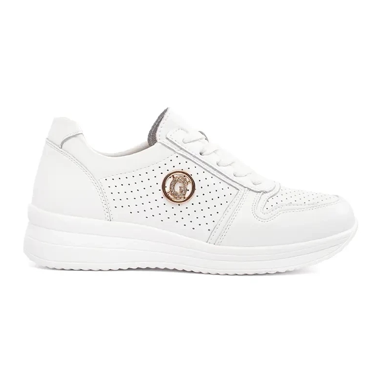 Goodin Sneaker openwork bianche con pelle naturale con un ornamento bianca