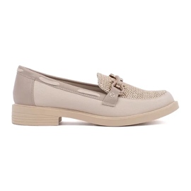 Goodin Mocassini beige leggeri con un inserto in pelle decorato con una catena