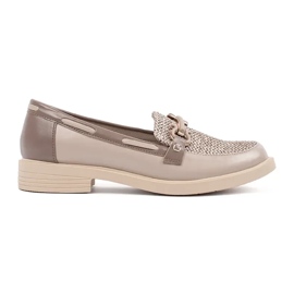 Goodin Mocassini beige con un inserto in pelle decorato con una catena
