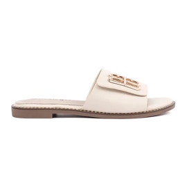 Goodin Light -beige Women's Flaps su una suola piatta con un ornamento