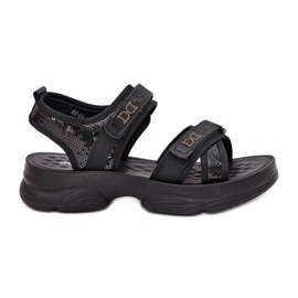 Sandali femminili con paillettes di velcro nero