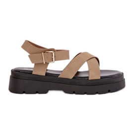 Sandali femminili su piattaforma in pelle Khaki Eco beige