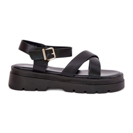 Sandali da donna sulla piattaforma con eco in pelle nera nero