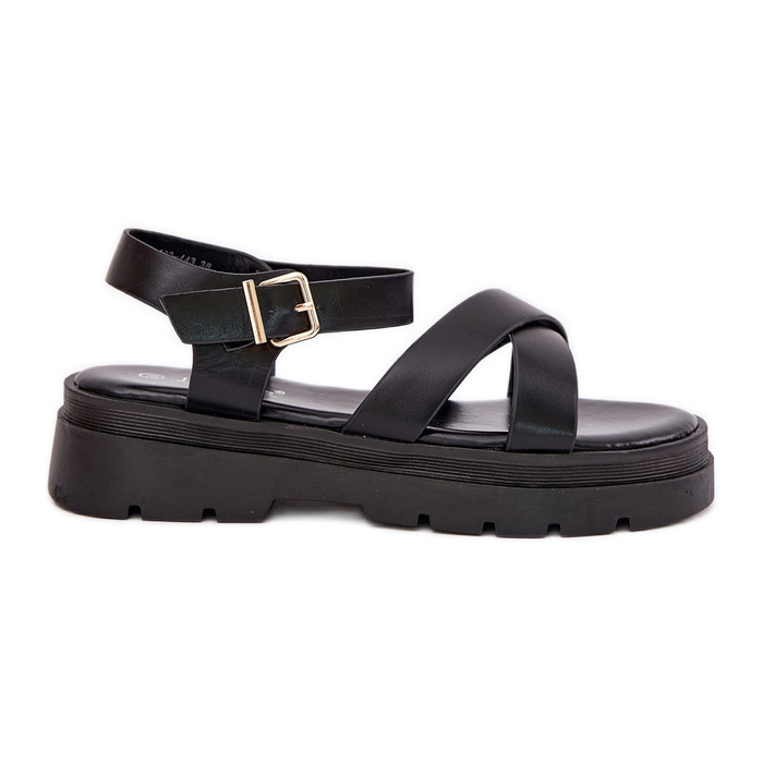 Sandali da donna sulla piattaforma con eco in pelle nera nero