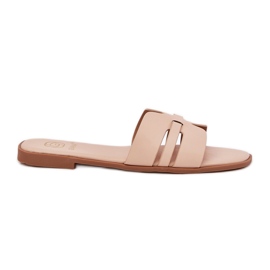 Flop da donna a copertura piatta con ecoto eco in pelle beige