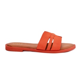 Flip da donna a copertura piatta con ritagli in pelle scamosciata ecologica arancione arancia