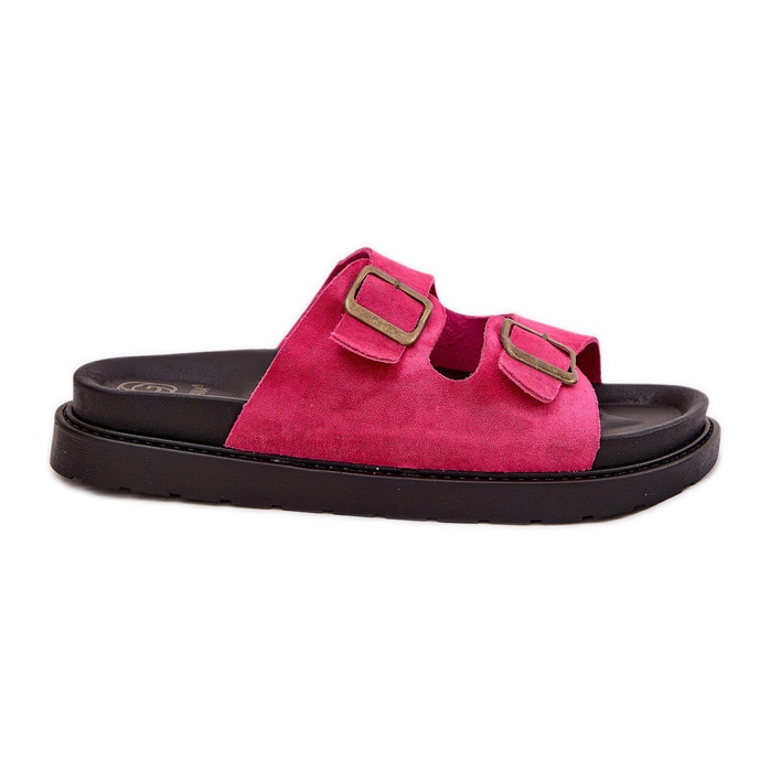 Infradito da donna sulla piattaforma con fibbie fucsia rosa