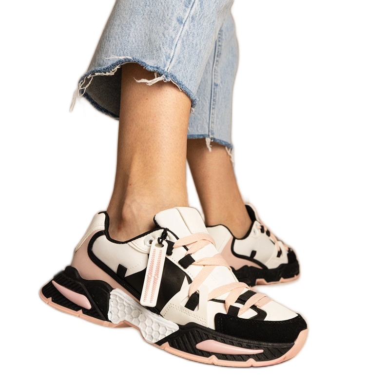 Sneakers rosa da donna con suola massiccia nero