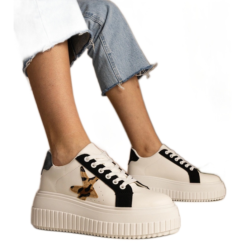 Sneaker in bianco e nero decorate con glitter e stelle bianca