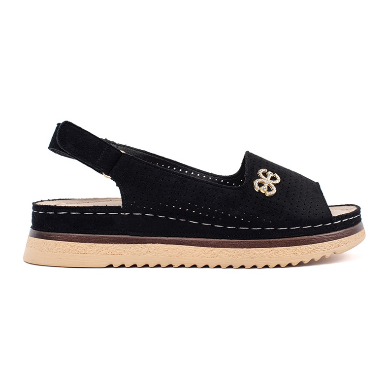 Goodin Openwork Sandals nero morbido con un ornamento