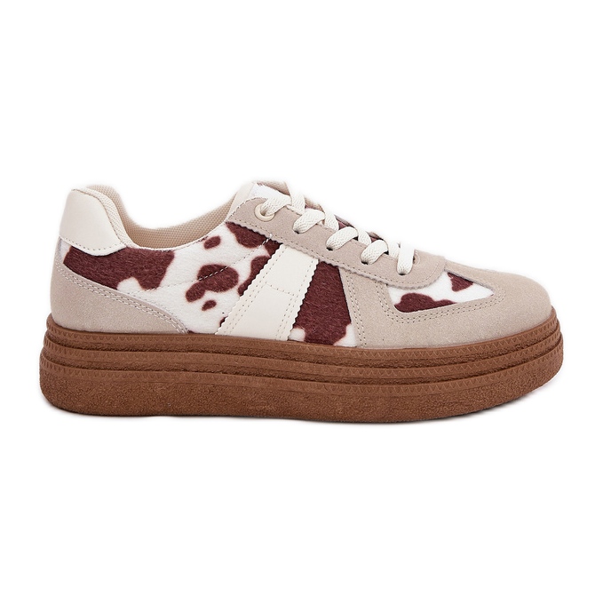 Sneaker femminili sulla piattaforma in patch beige