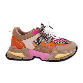 Scarpe sportive con sneaker donne con doppio kaki beige