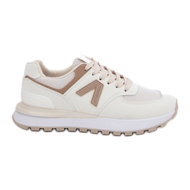 Scarpe sportive da donna con beige in pelle ecologica