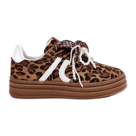 Sneaker da donna con stampa leopardata sulla piattaforma con decorazioni marroni marrone