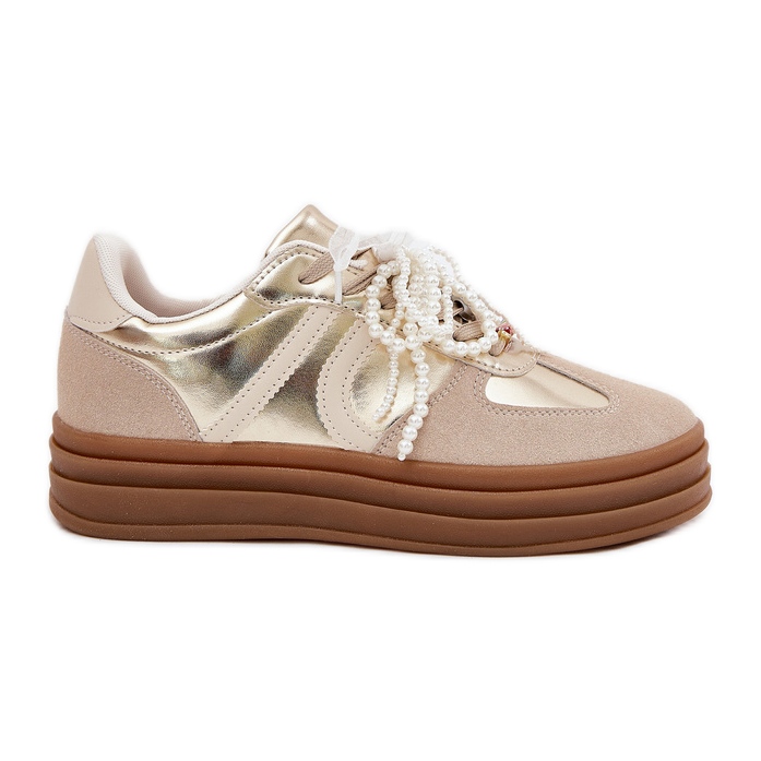 Sneaker da donna sulla piattaforma con decorazioni beige-oro
