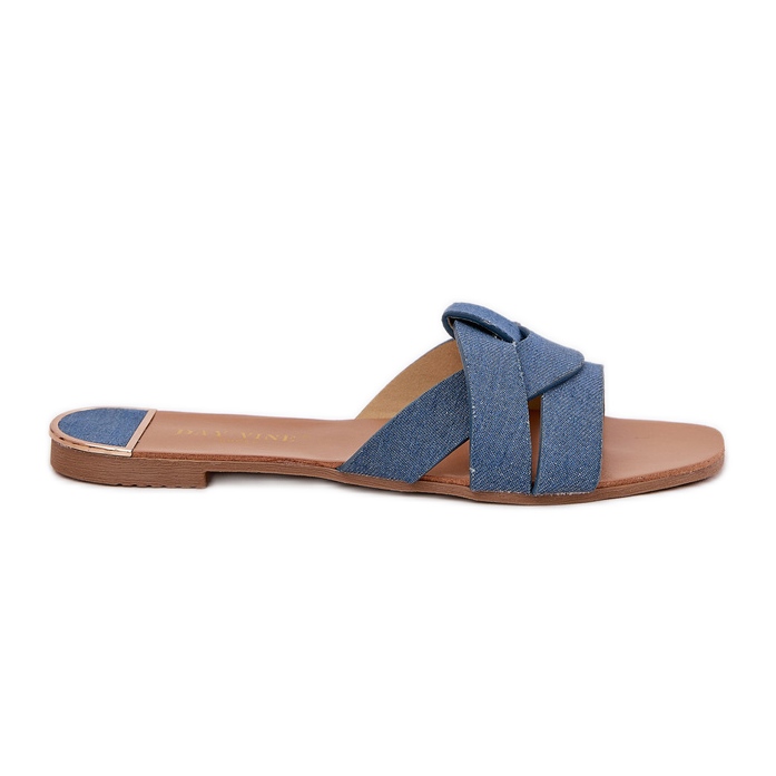Flip da donna piatta con strisce di jeans intrecciate blu