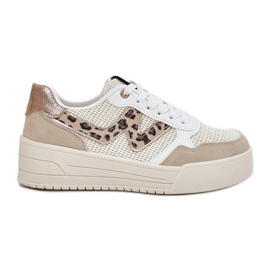 Scarpe sportive femminili sulla piattaforma leopardo beige