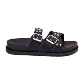 Pantofole da donna con borchie e fibbie nere nero