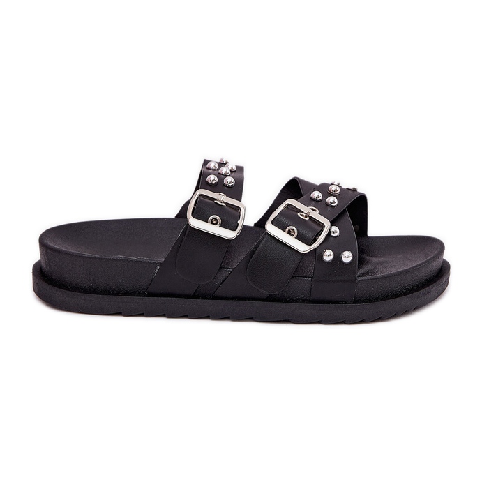 Pantofole da donna con borchie e fibbie nere nero