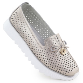 Scarpe in pelle aperta da donna Złote S. Barski LR51-631 d'oro