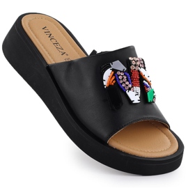Flip in pelle femminile Flip con perle Black Vinceza 66623 nero
