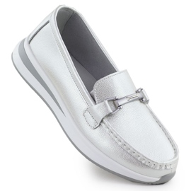 S.Barski Scarpe di mocassino in pelle sulla piattaforma di perle Białe S. Barski Gr51-598 bianco