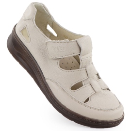 Scarpe in pelle da donna sul velcro Ecru Helios 437 Velcro beige