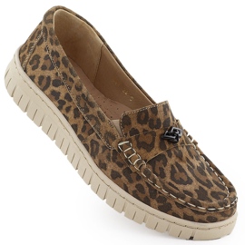 Moccasins in pelle Mocassini leopardi femminili Leopards Brown Helios 441 marrone
