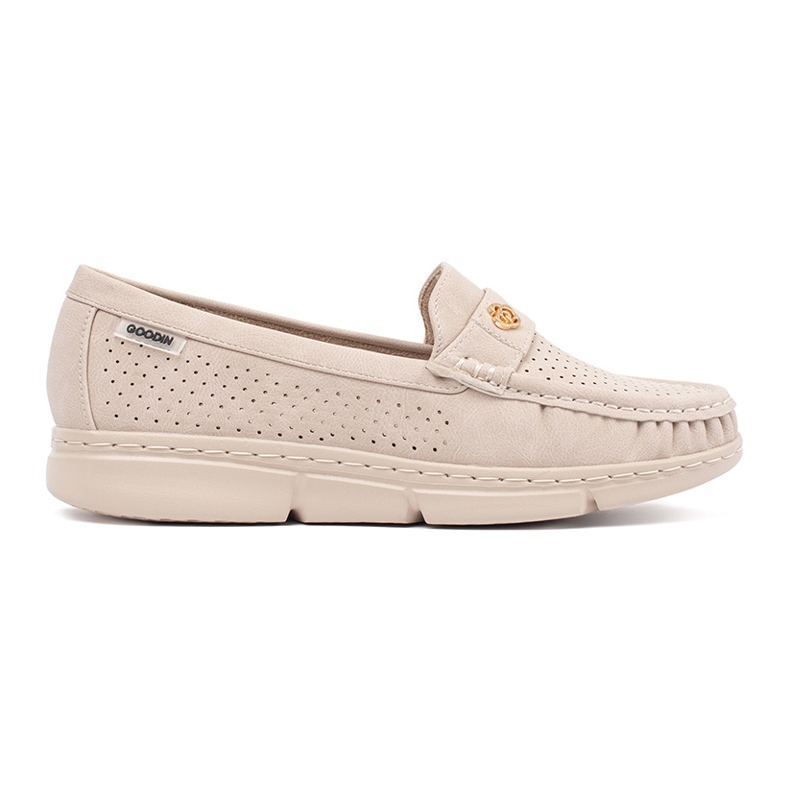 Goodin Light -Beige Openwork Mocaurs con un elemento dorato