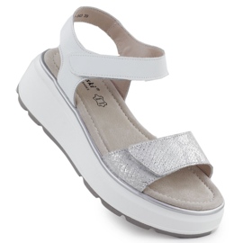 S.Barski Sandali in pelle da donna per piattaforma in argento in velcro S. Barski LR51-543