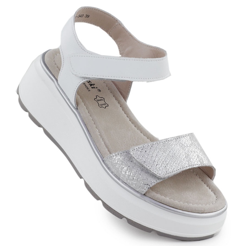 S.Barski Sandali in pelle da donna per piattaforma in argento in velcro S. Barski LR51-543 d'argento