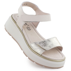 S.Barski Sandali in pelle femminile per piattaforma in velcro Złote S. Barski LR51-543 d'oro