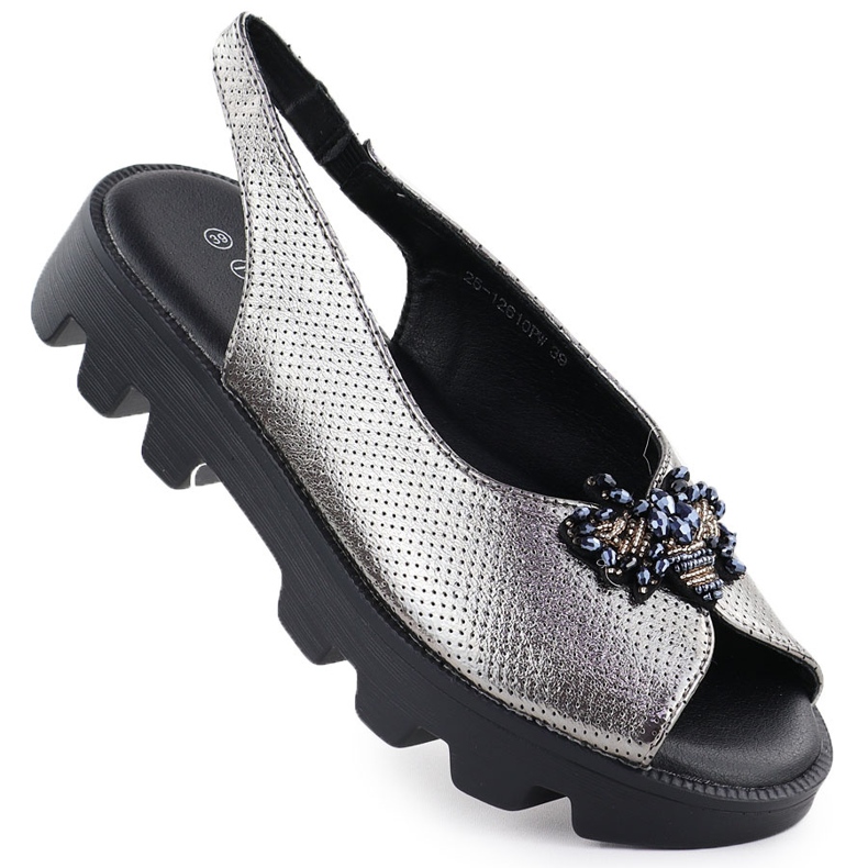 Sandali da donna su piattaforma perforato POTOCKI METALLICO SILVER SZ12610 d'argento